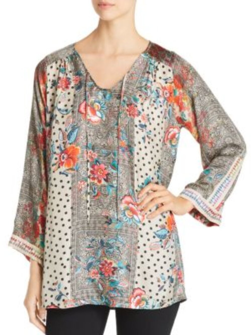 JOHNNY WAS floral & dot print silk Jolie tunic top sz 1x